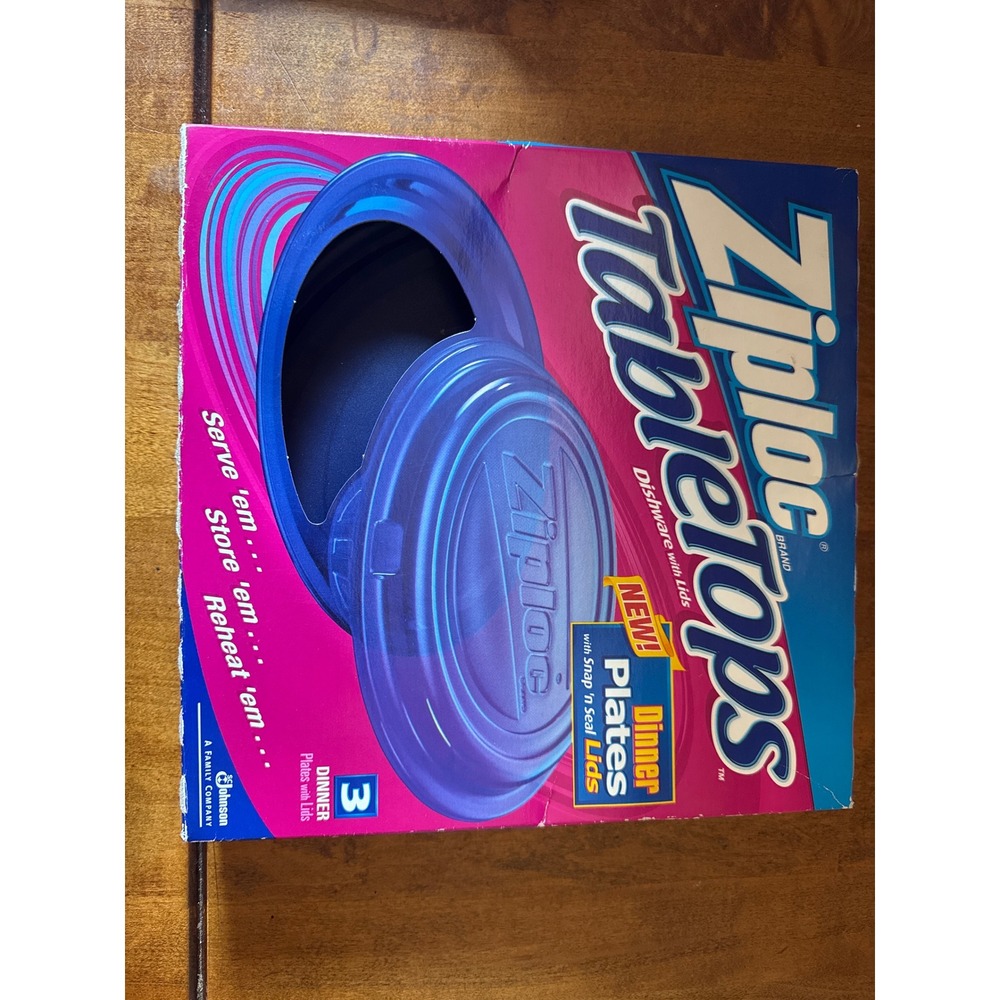 Ziploc TableTops Dinner Plates Blue Set of 3 with Snap n Seal Lids New Vintage